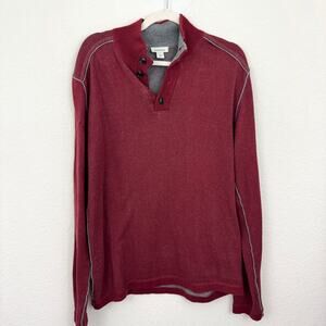 Sundance Men's Pullover Sweater Size L Button 100% Cotton Knit  Red